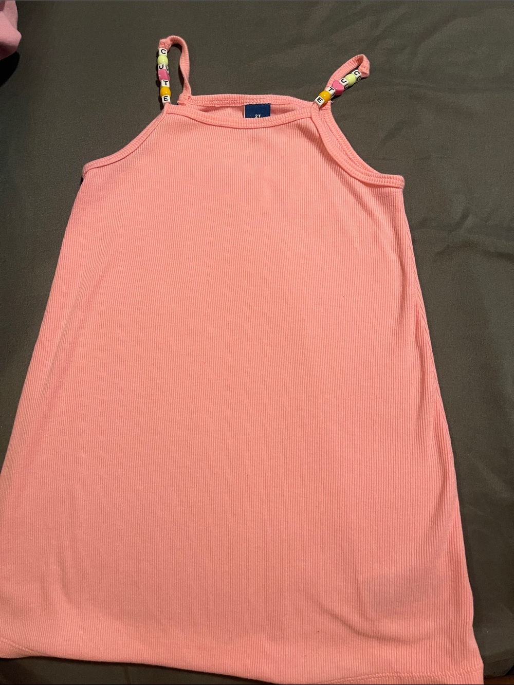 Pink Ribbed Tank Dress with Beaded Straps